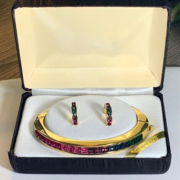 Multi-Color Austrian Crystal Bangle & Earrings Set - Picture 1 of 13